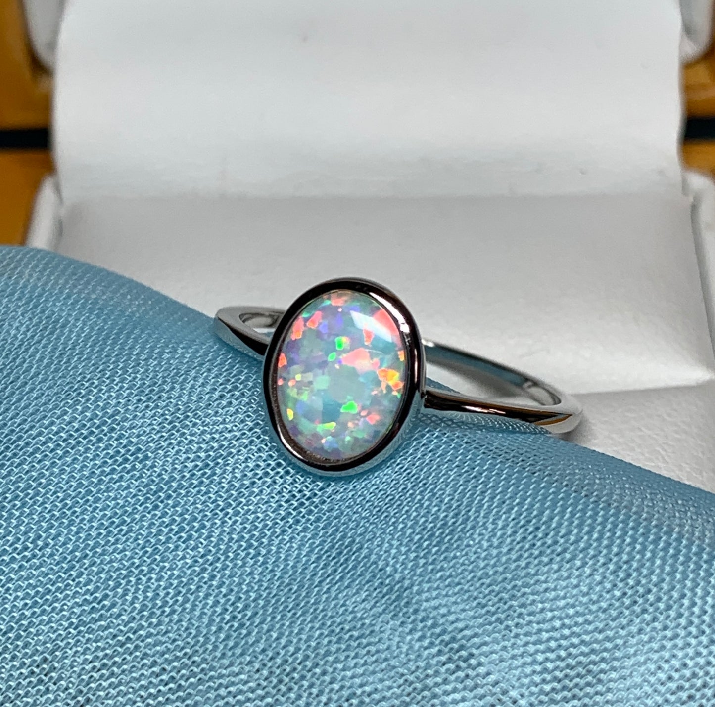 Opal ring oval sterling silver