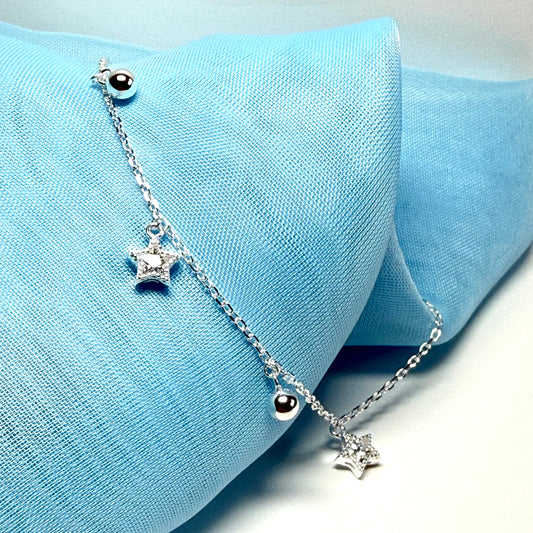 Open star shaped charm sparkling bracelet ladies cubic zirconia sterling silver