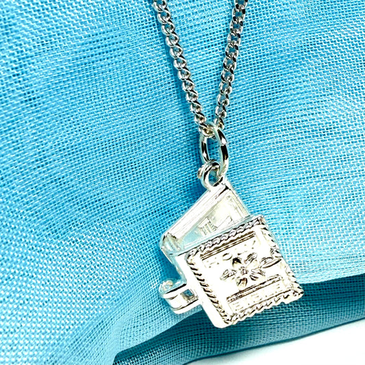 Opening Bible charm necklace solid sterling silver