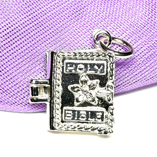 Opening Bible charm solid sterling silver