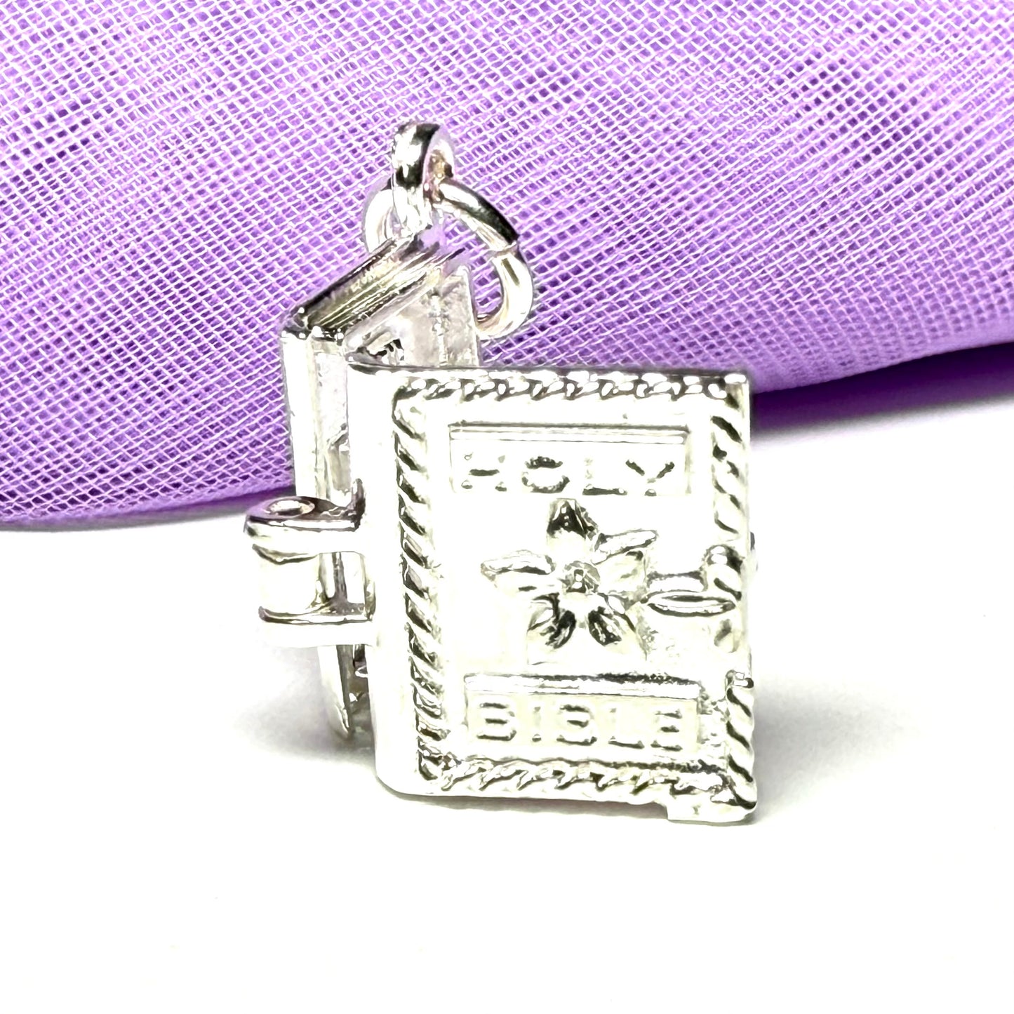 Opening Bible charm solid sterling silver