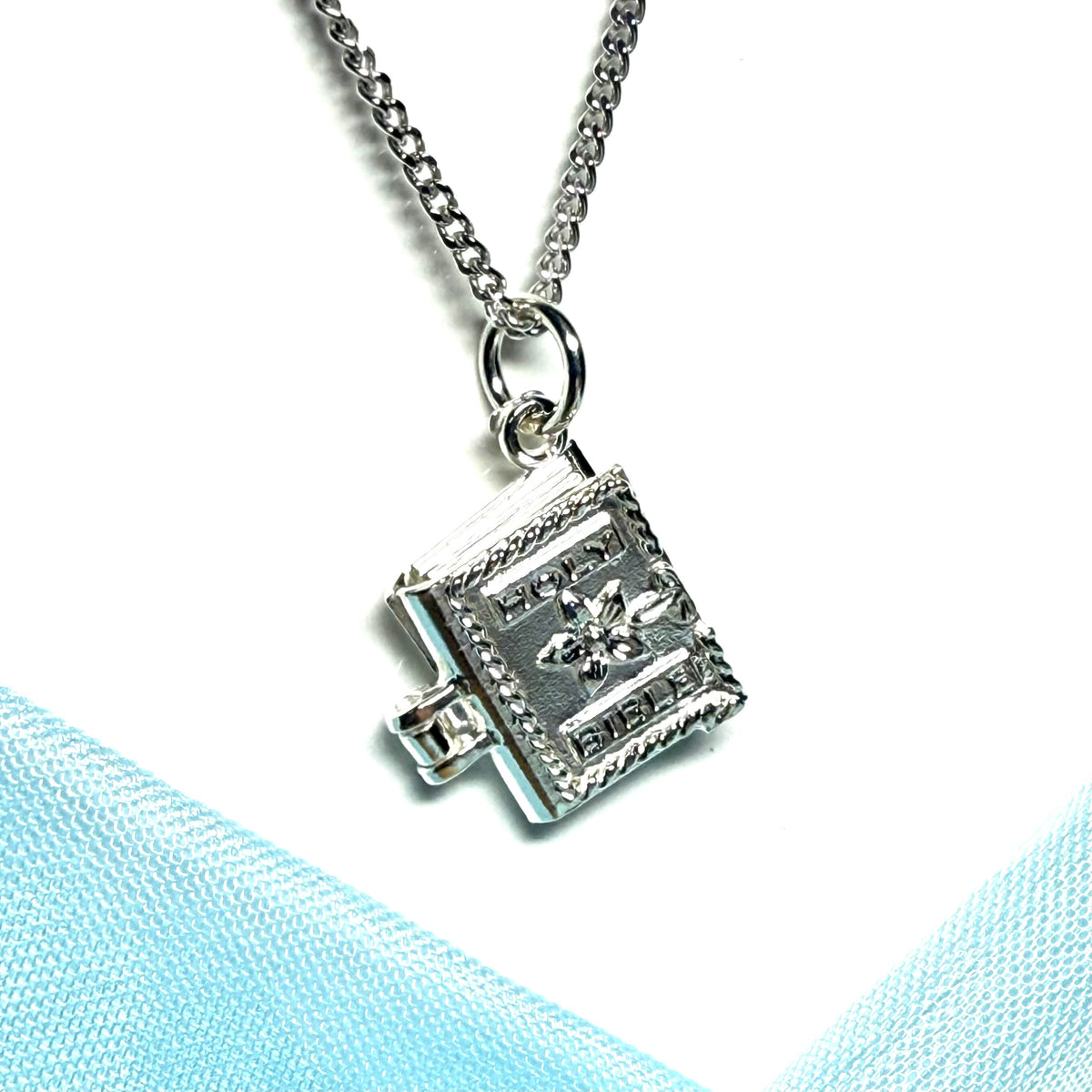 Opening Bible charm necklace solid sterling silver