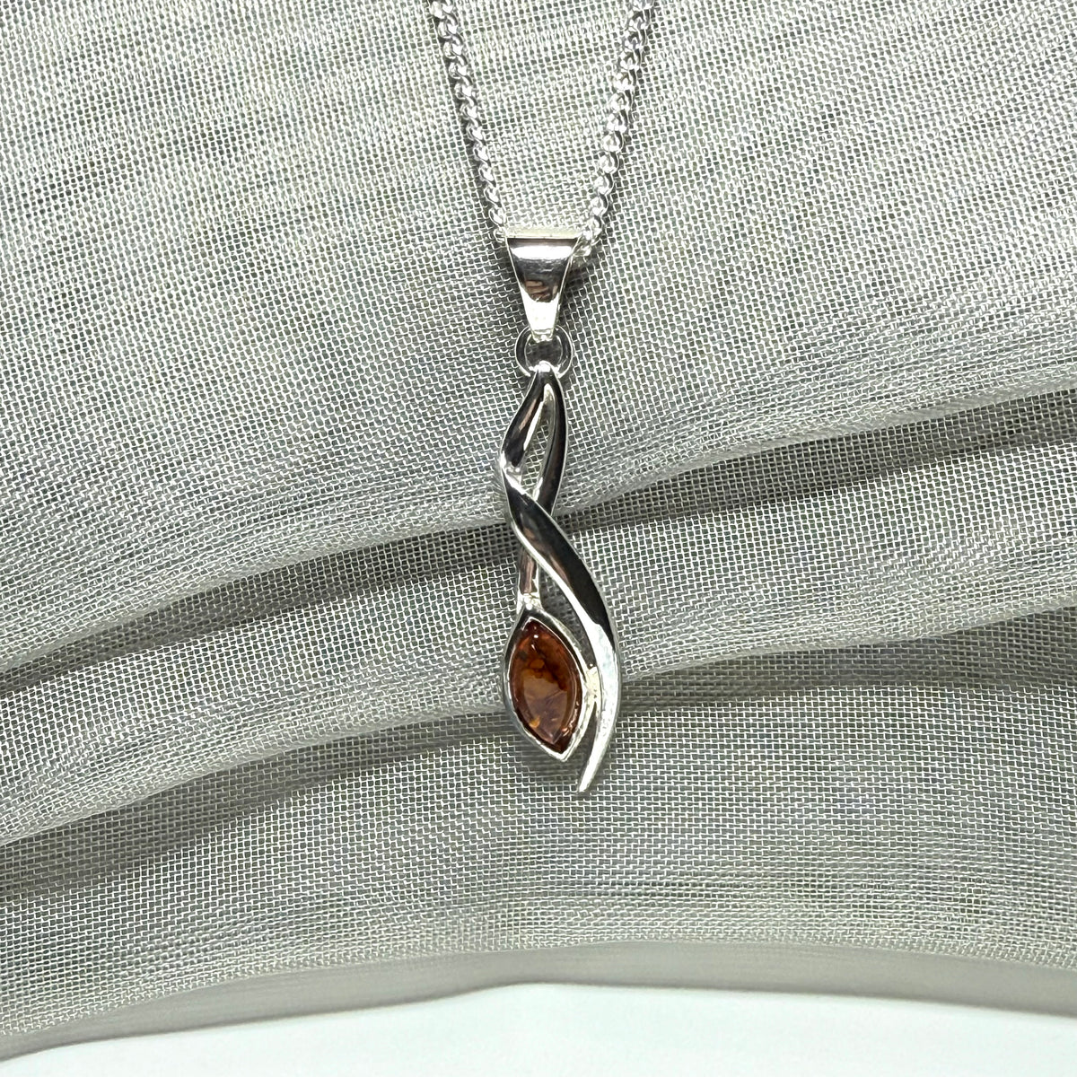 Orange amber marquise fancy sterling silver necklace