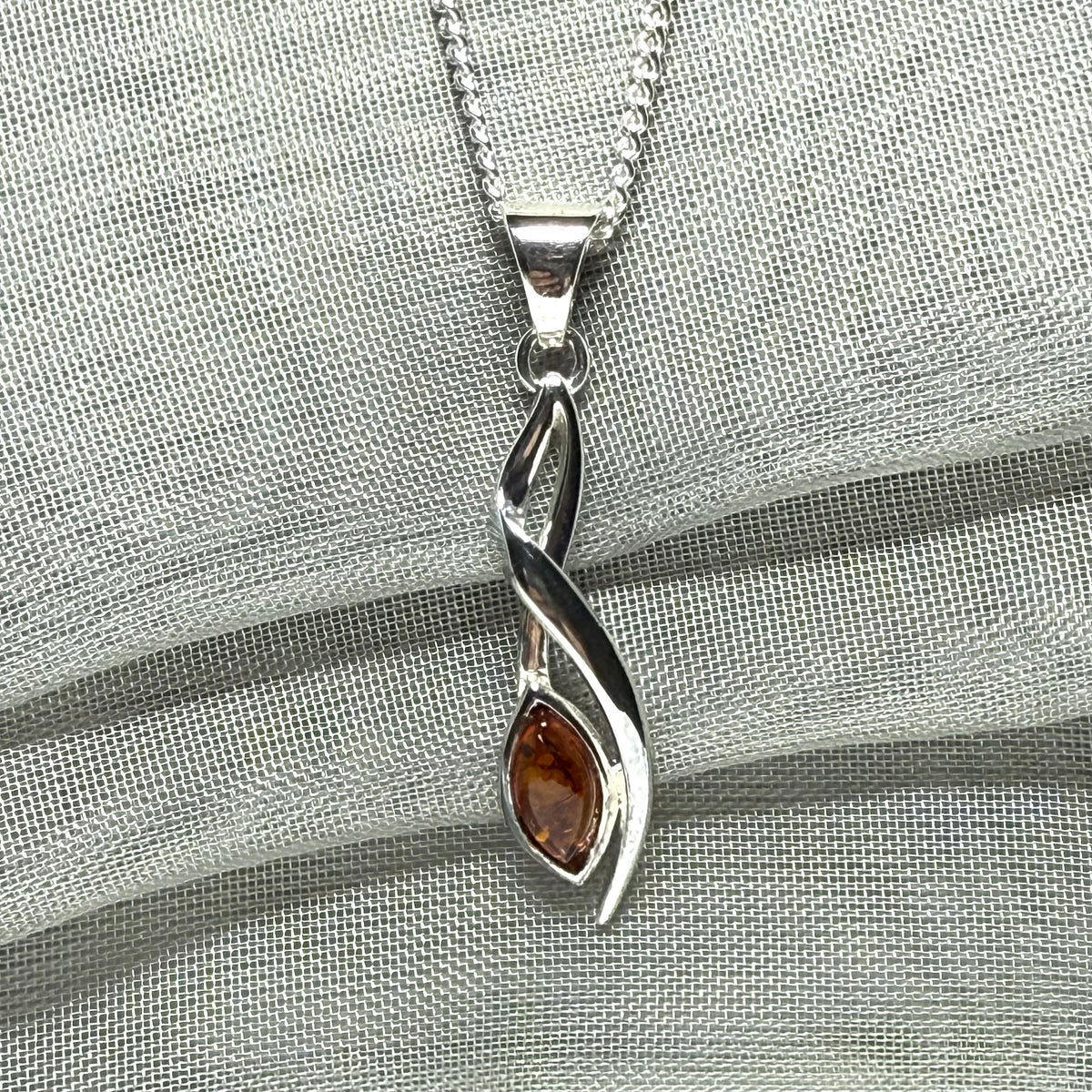 Orange amber marquise fancy sterling silver necklace