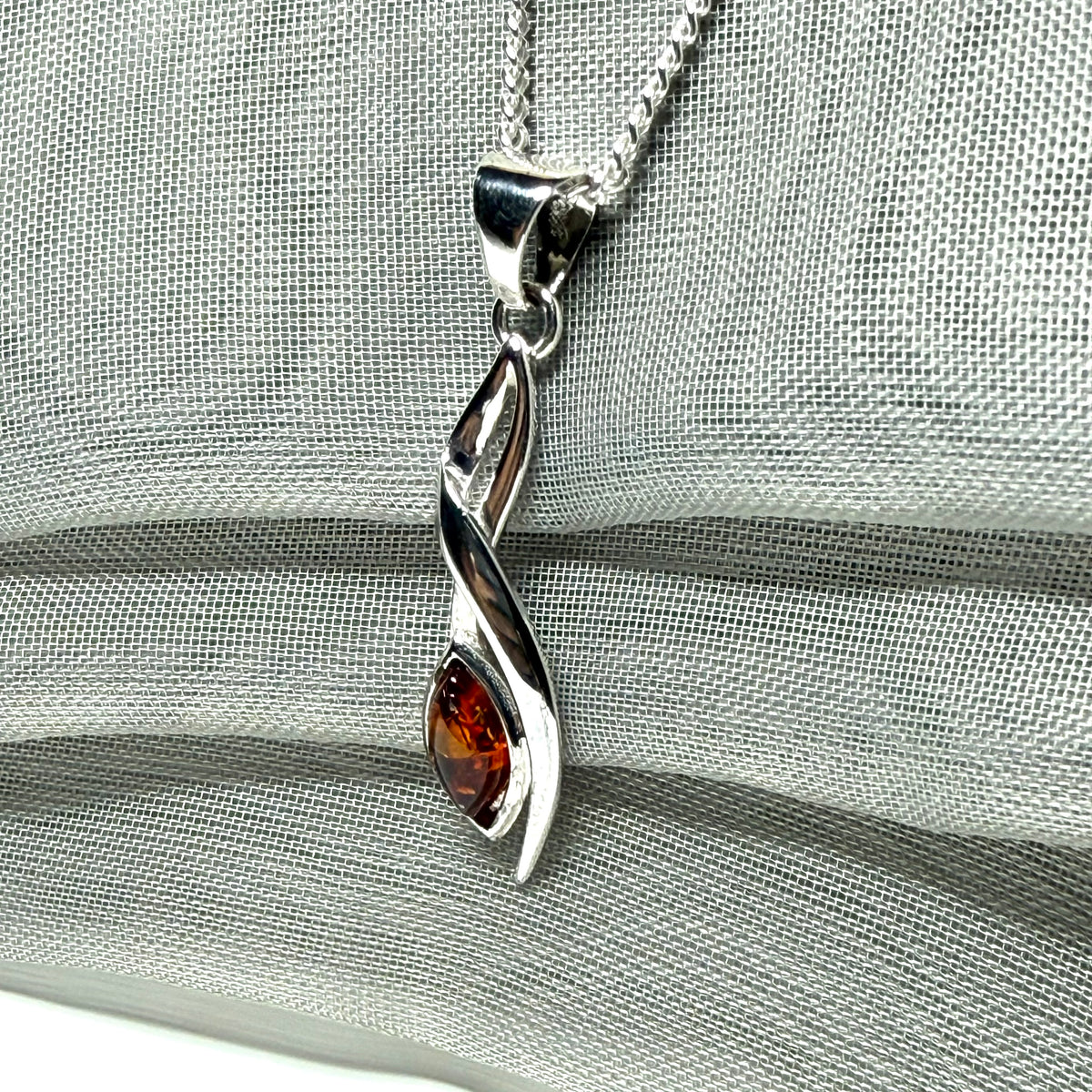 Orange amber marquise fancy sterling silver necklace