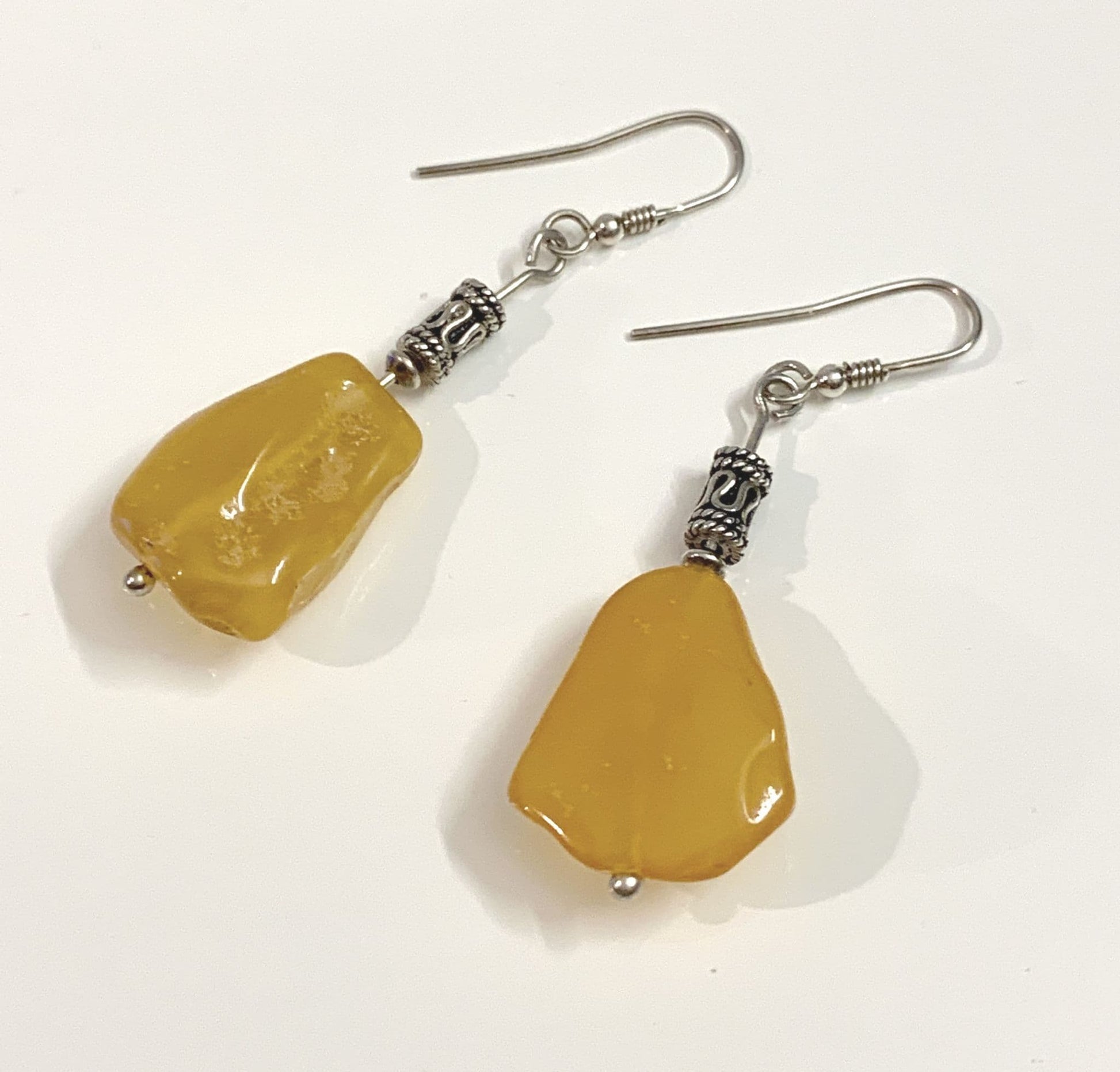 Orange amber abstract drop sterling silver earrings