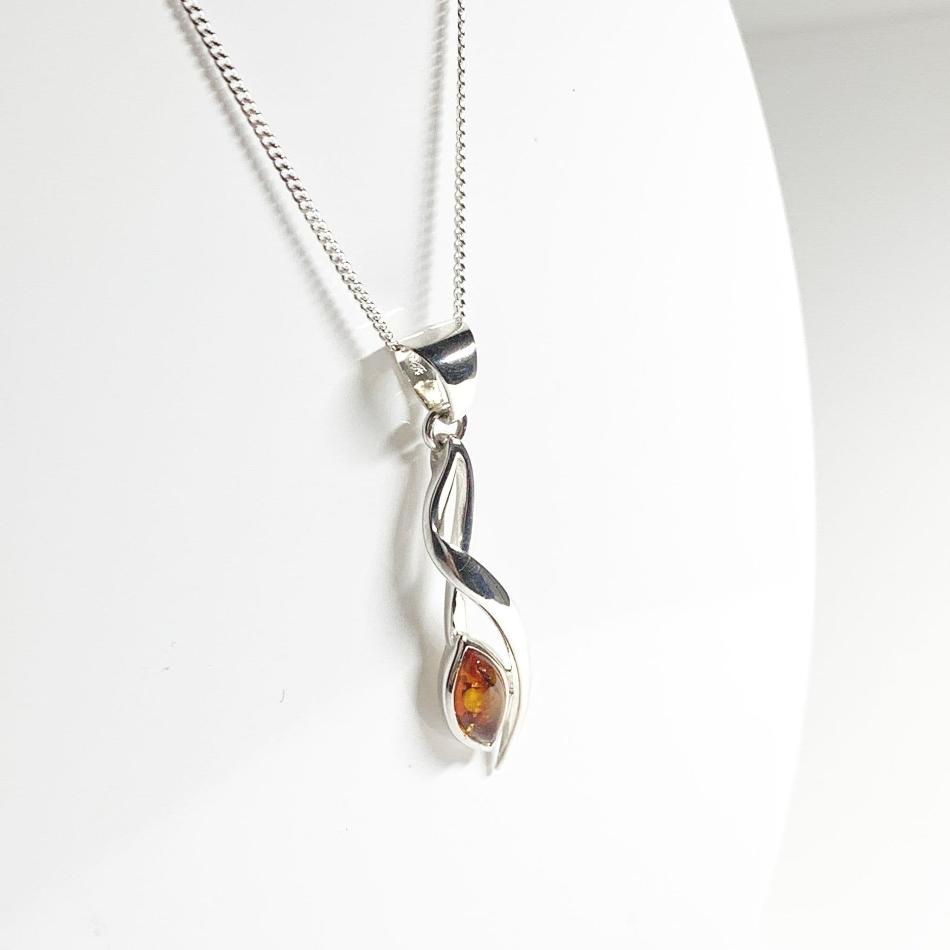 Orange amber leaf fancy sterling silver necklace