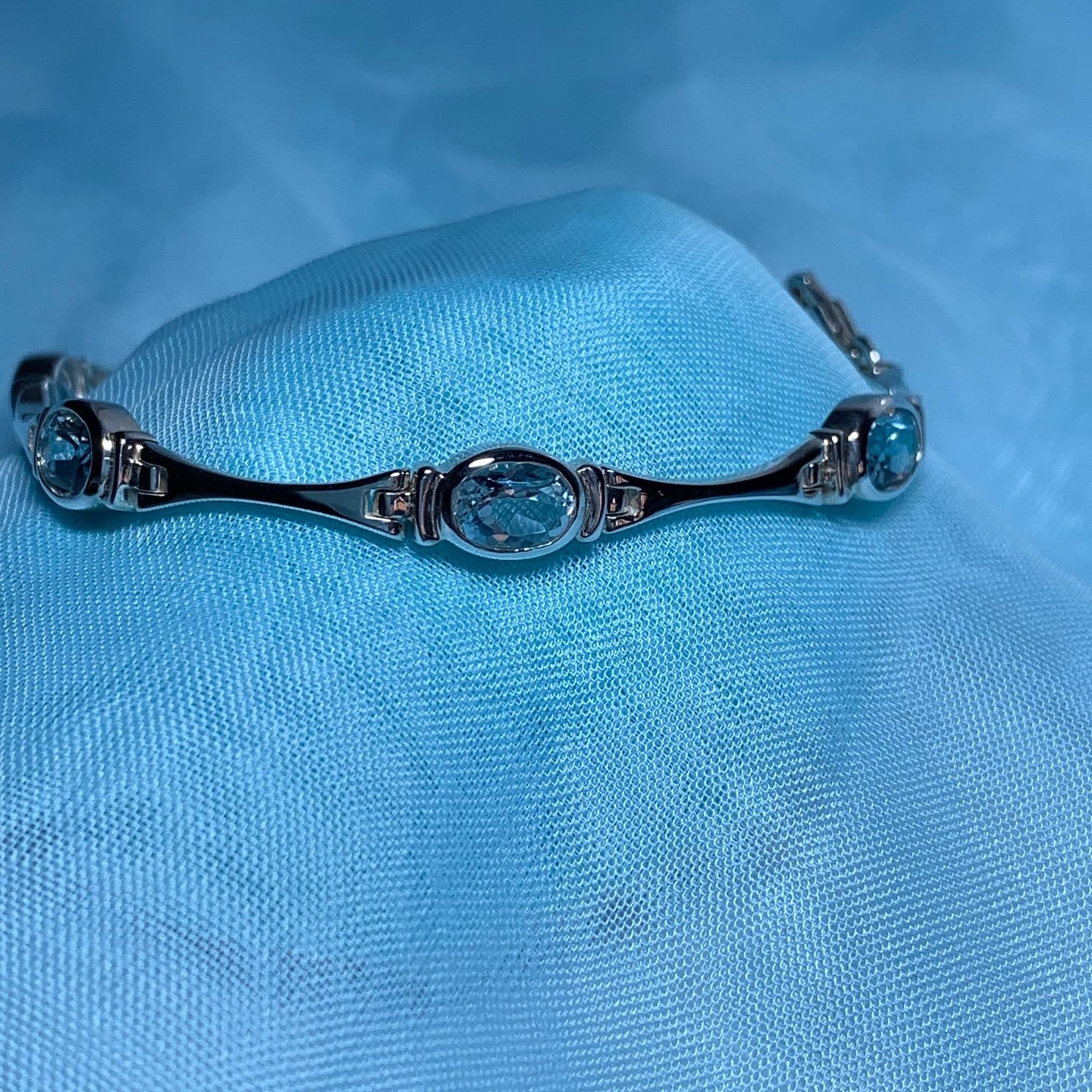 Blue Topaz Bracelet Sterling Silver Oval Shaped