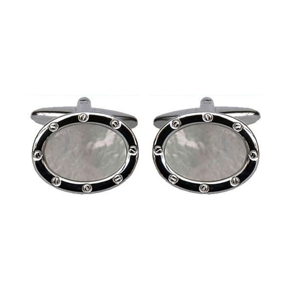 Oval cufflinks mother of pearl silver plated
