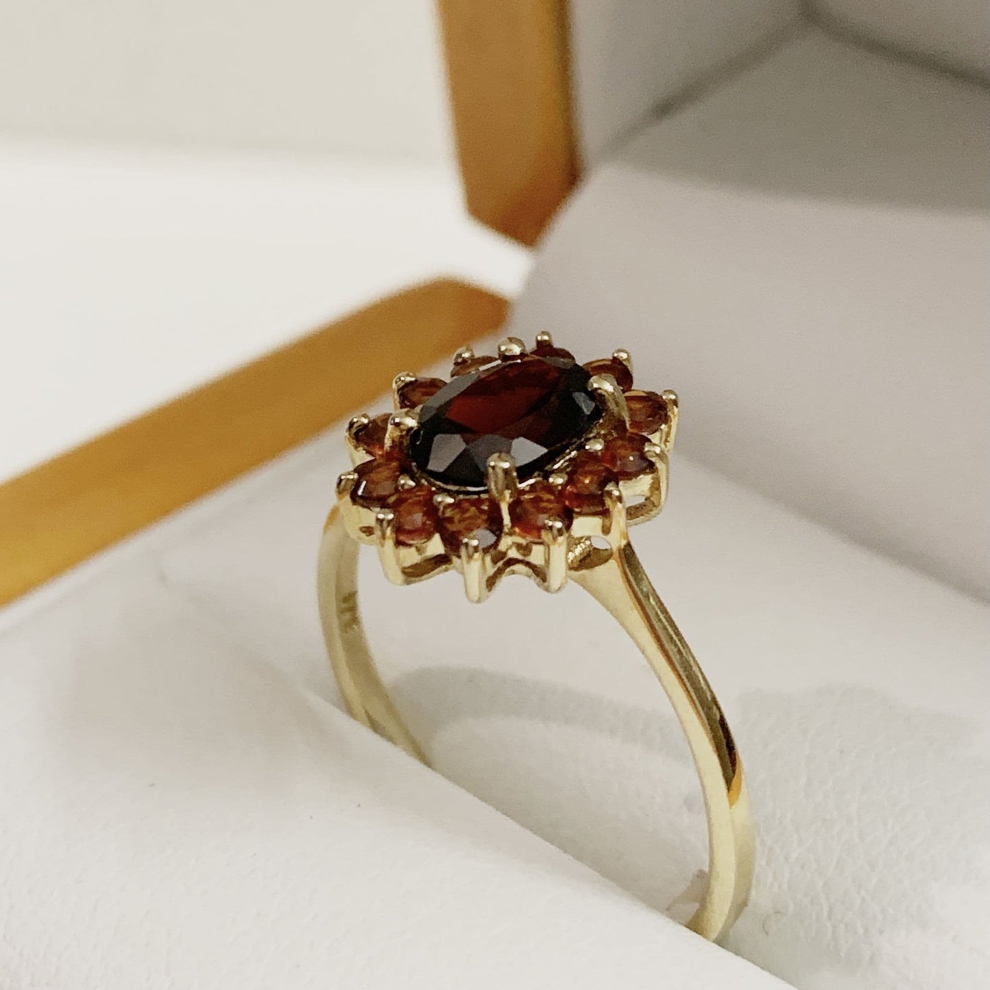 Oval Garnet Cluster Ring Yellow Gold