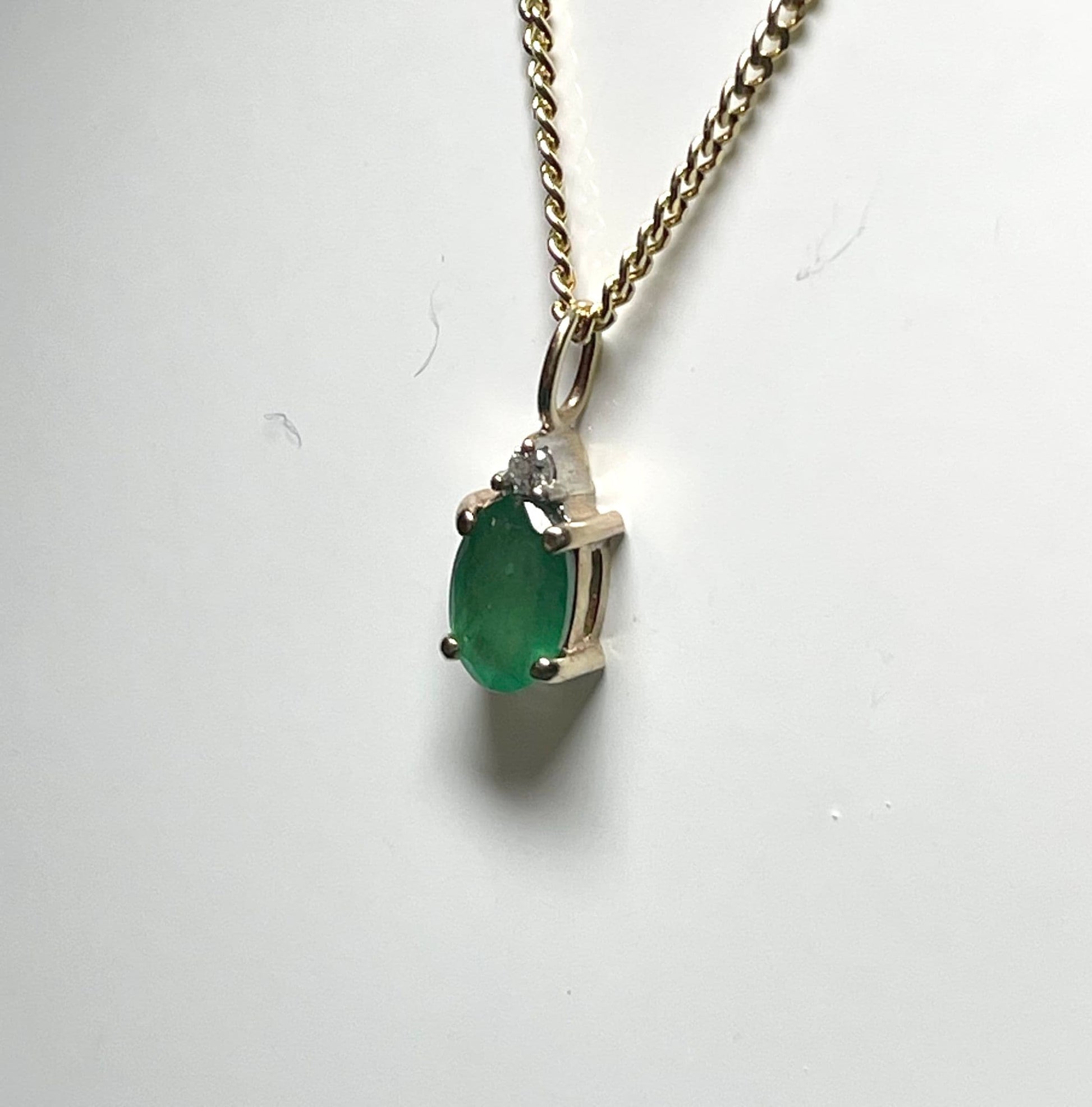 Oval Green Emerald And Diamond Yellow Gold Necklace Pendant