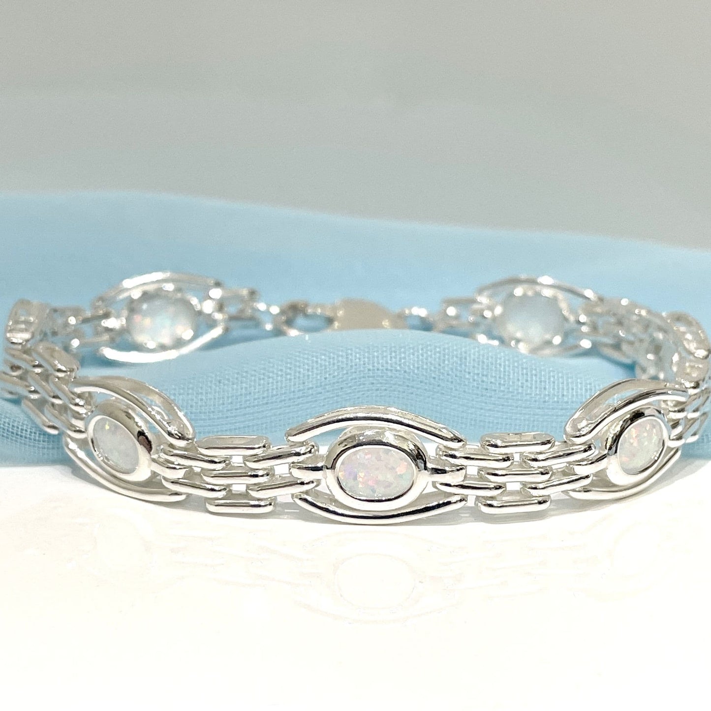 Oval Opal Sterling Silver Fancy Bracelet