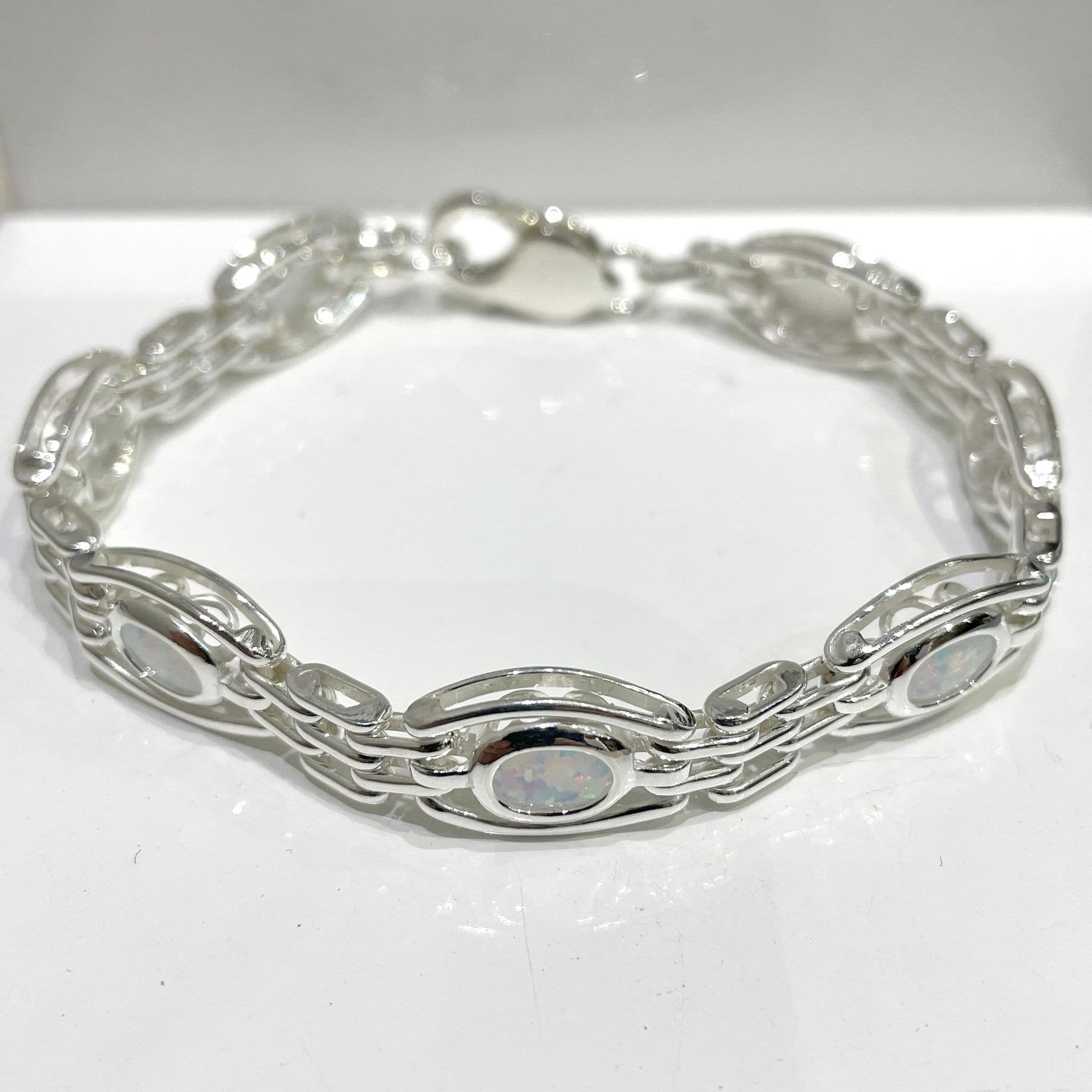 Oval Opal Sterling Silver Fancy Bracelet