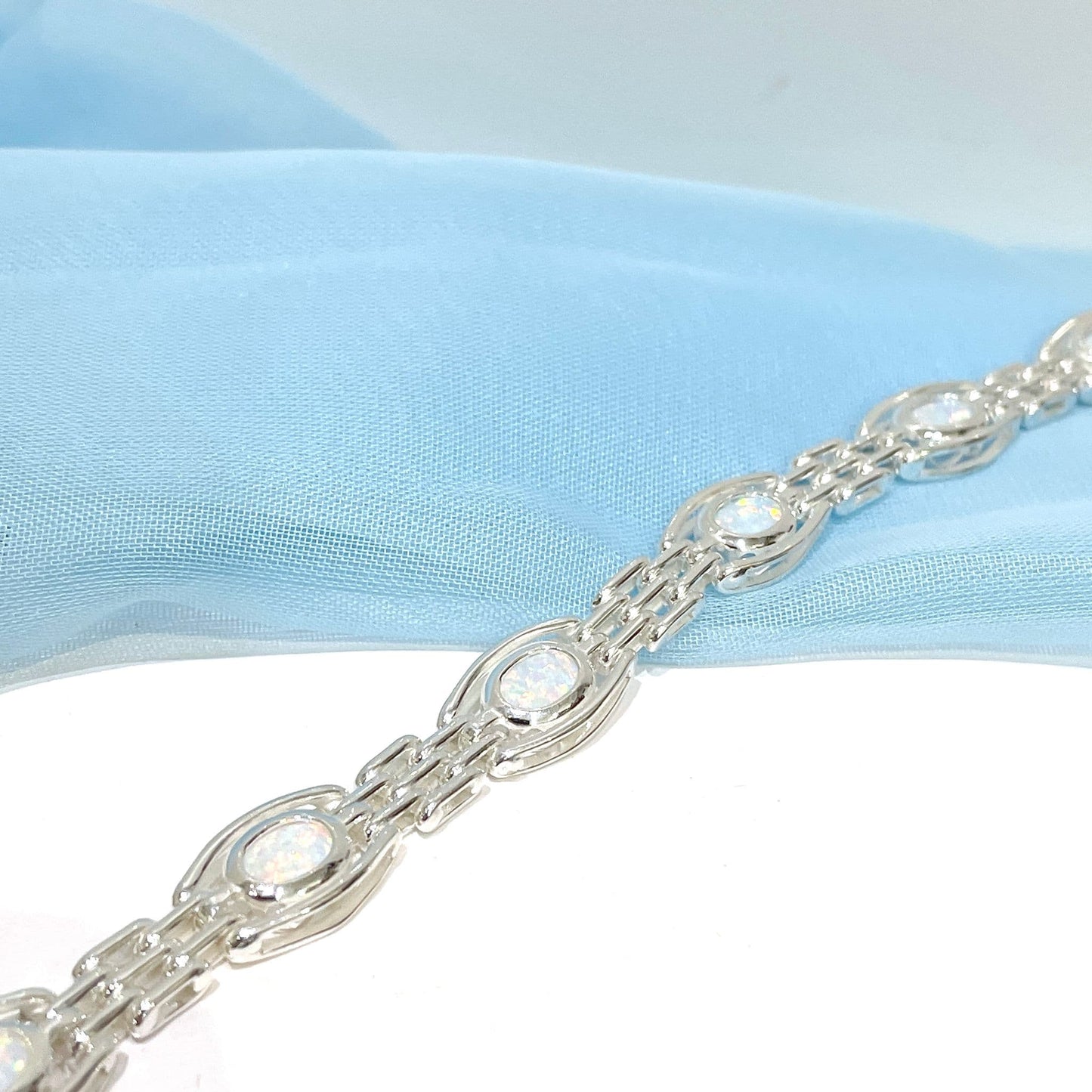 Oval Opal Sterling Silver Fancy Bracelet