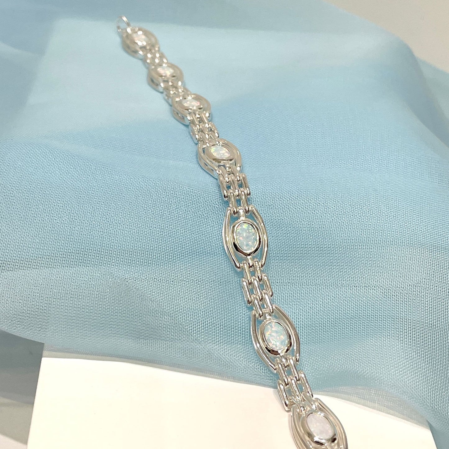 Oval Opal Sterling Silver Fancy Bracelet