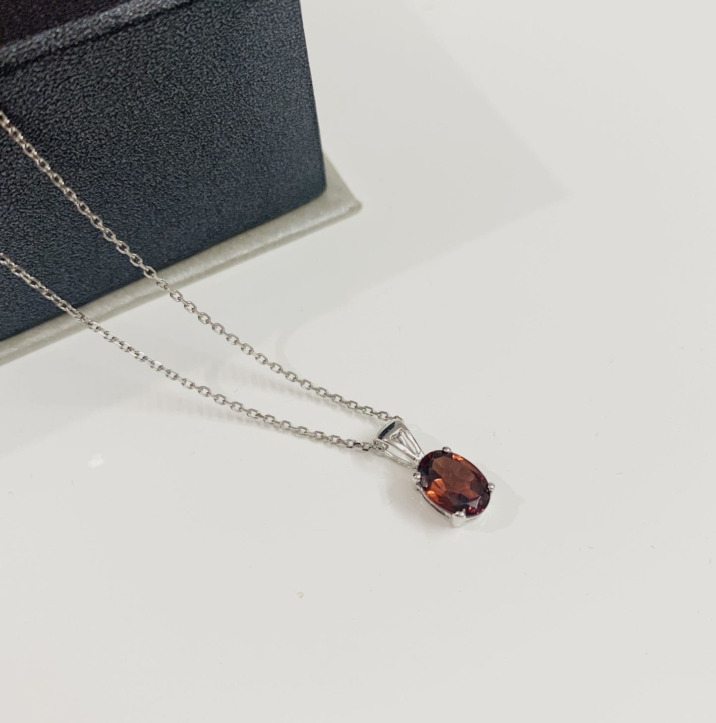 Oval red garnet necklace pendant white gold