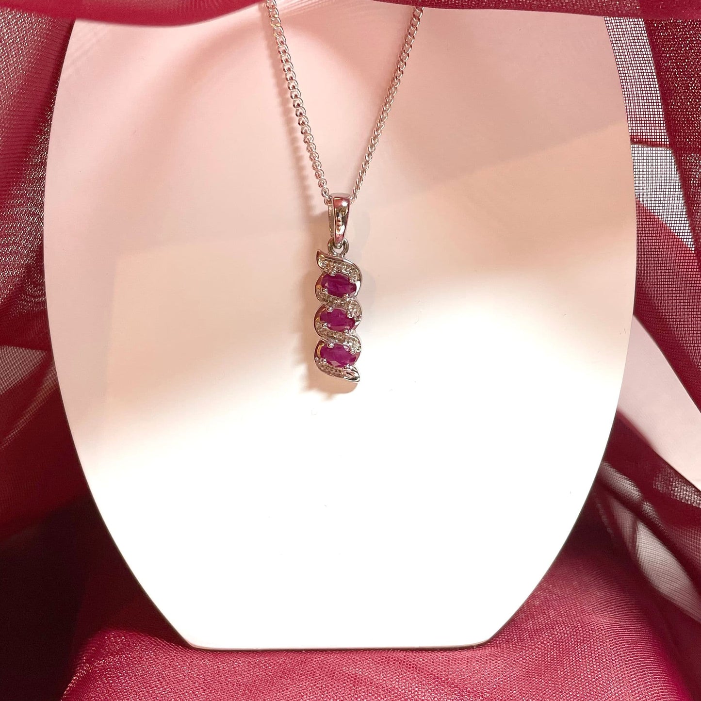 Oval Ruby And Diamond Sterling Silver Red Necklace Pendant