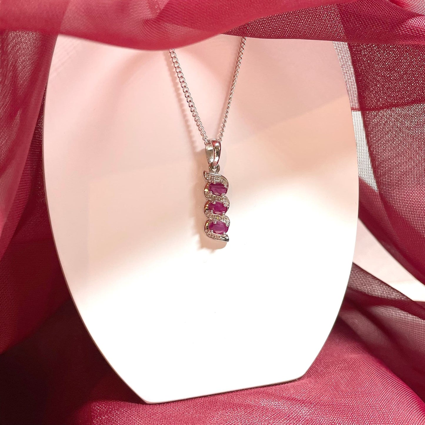 Oval Ruby And Diamond Sterling Silver Red Necklace Pendant