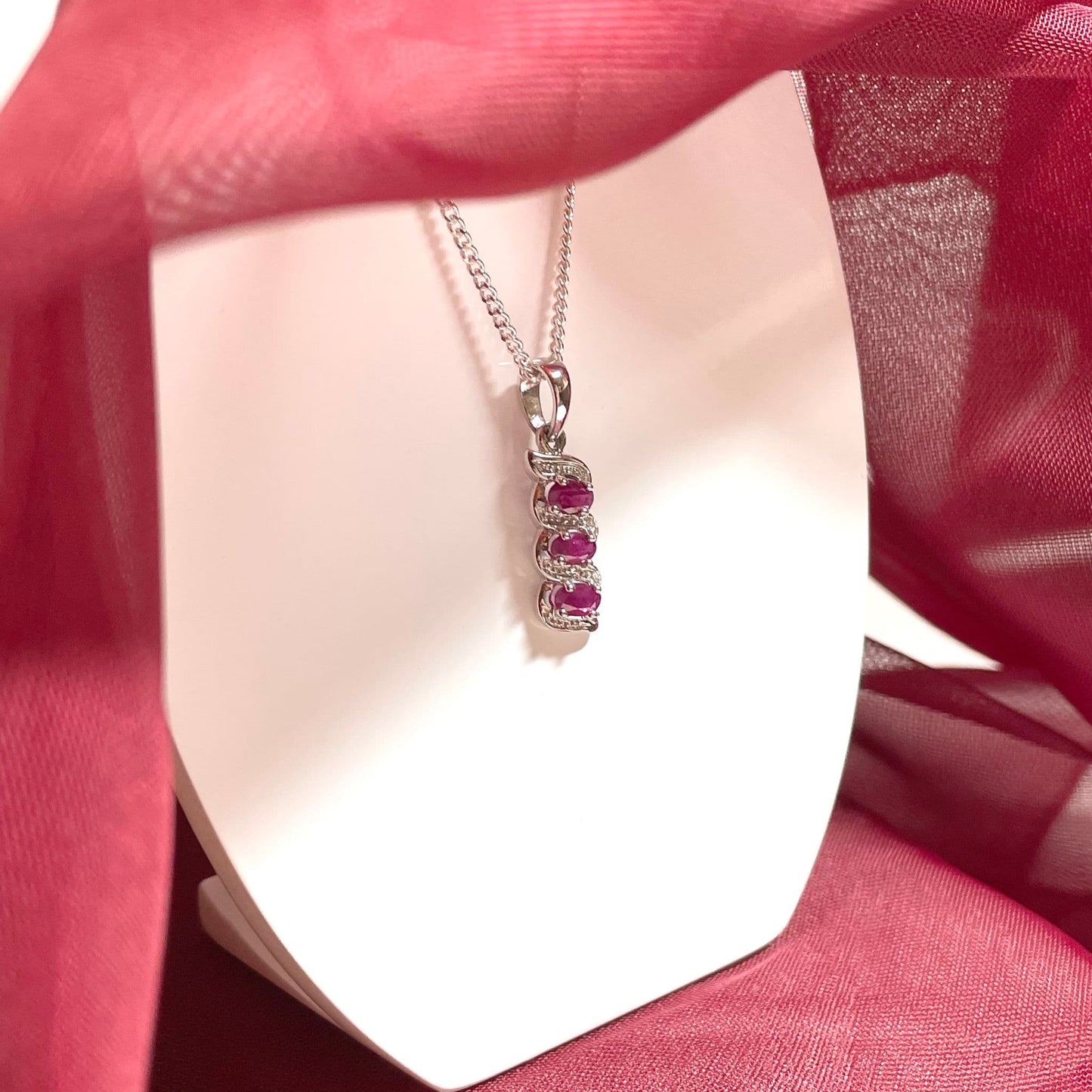 Oval Ruby And Diamond Sterling Silver Red Necklace Pendant