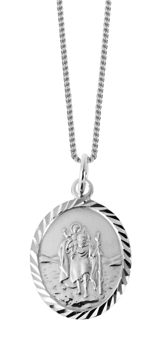 Oval Shaped Sterling Silver St. Christopher Necklace