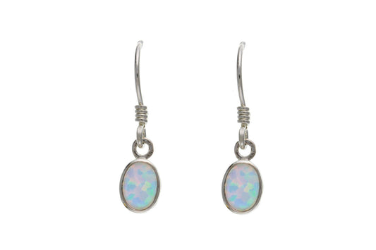 Oval Sterling Silver Opal Drop Earrings