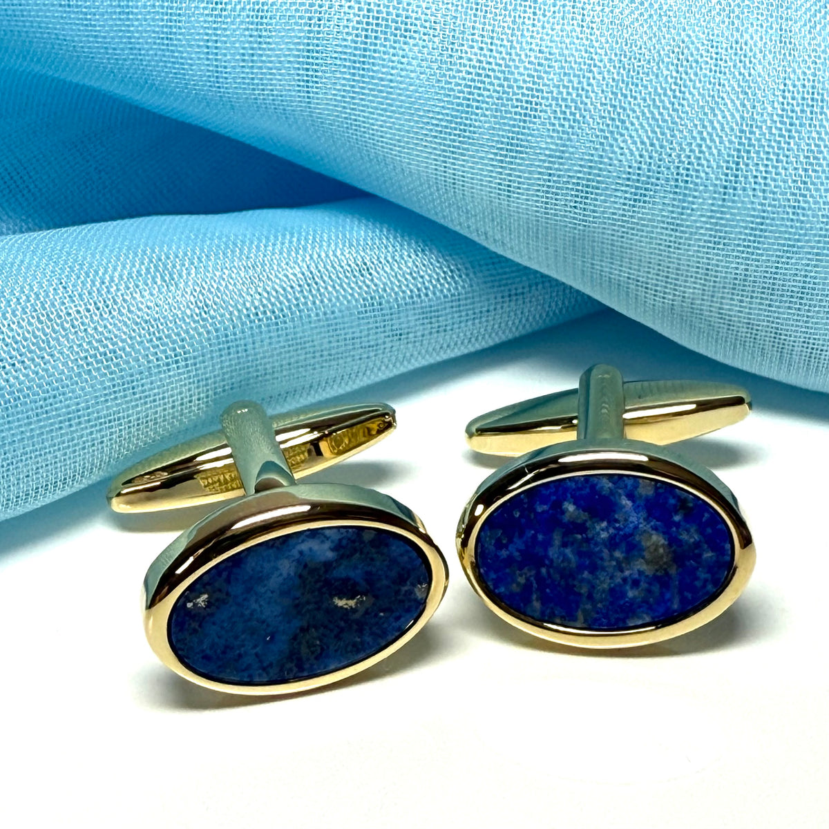 Oval Cufflinks Blue Lapis Lazuli Gold Plated