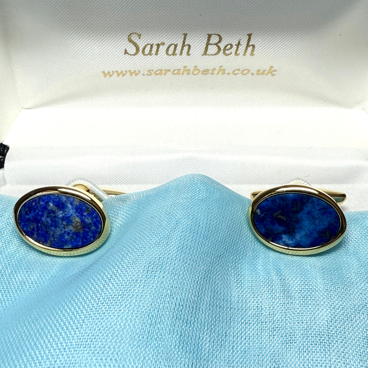 Oval Cufflinks Blue Lapis Lazuli Gold Plated