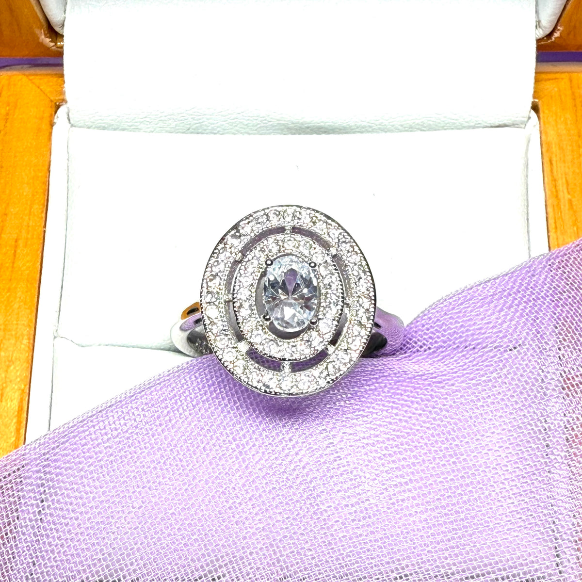 Oval Ladies Sterling Silver Halo Cluster Ring Shaped
