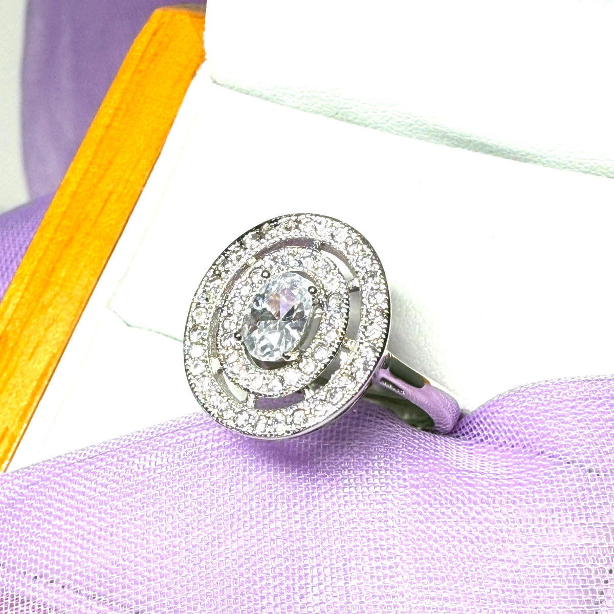 Oval Ladies Sterling Silver Halo Cluster Ring Shaped