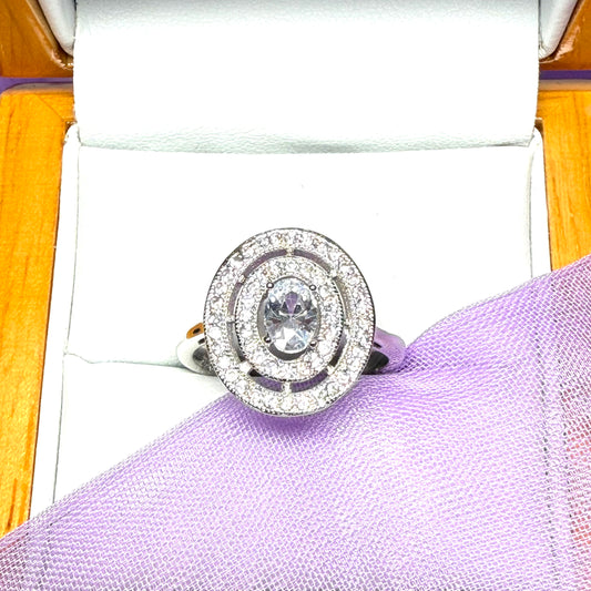 Oval Ladies Sterling Silver Halo Cluster Ring Shaped