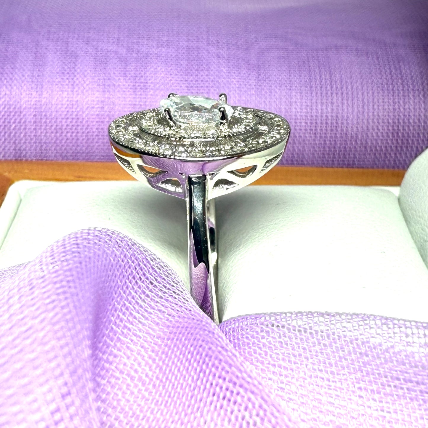 Oval Ladies Sterling Silver Halo Cluster Ring Shaped