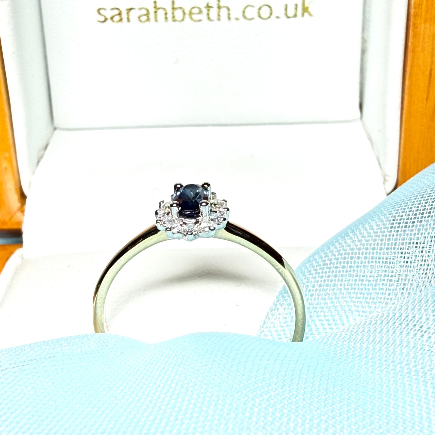 Oval Shaped Real Blue Sapphire and Diamond Yellow Gold Cluster Ring