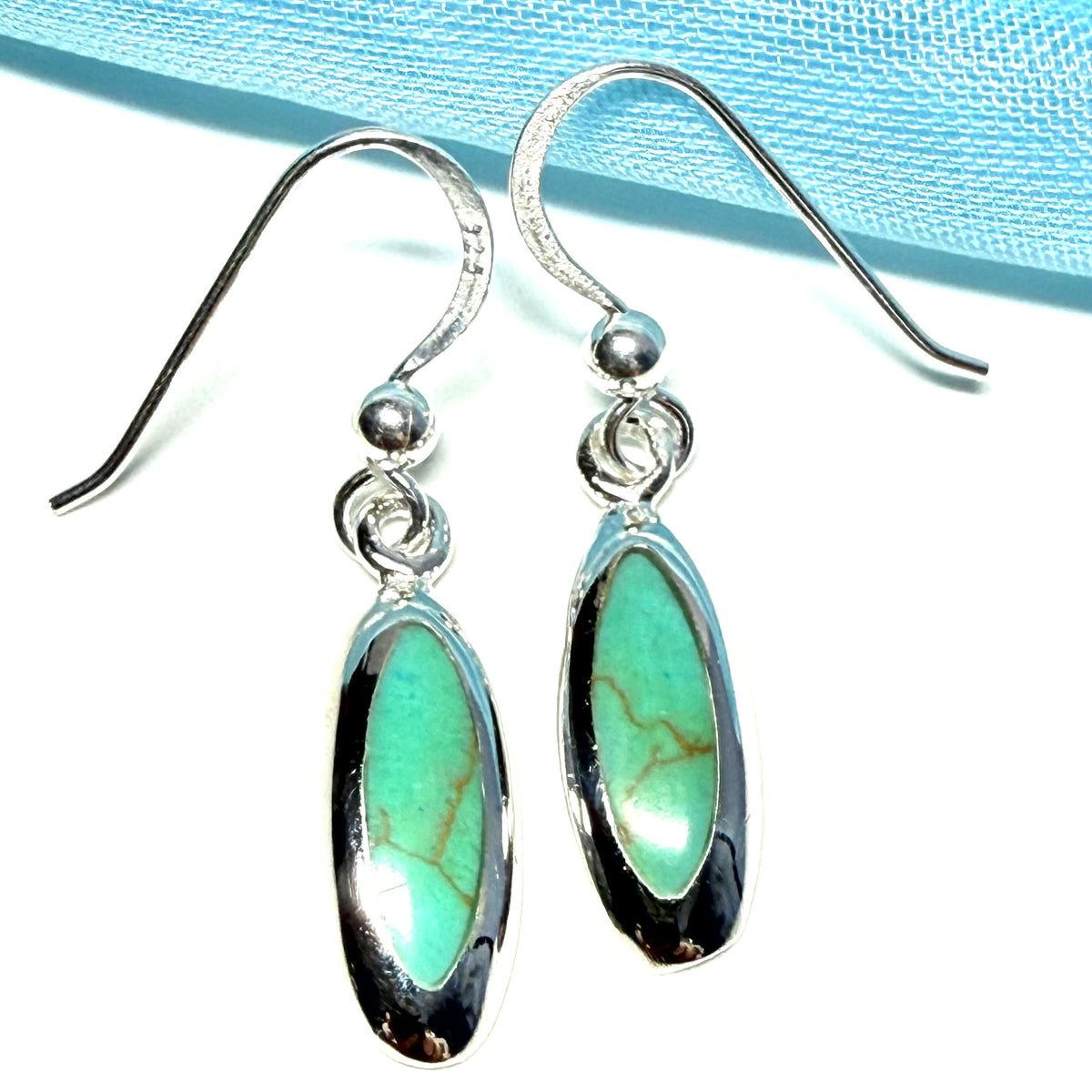 Oval Sterling Silver Blue Turquoise Drop Earrings