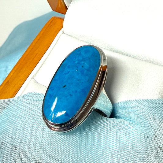 Oval blue turquoise large sterling silver oval shaped ring