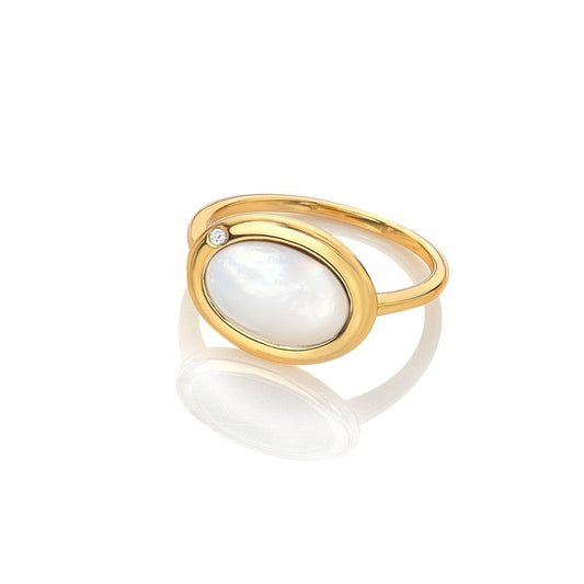 Oval shaped Real Mother of Pearl and diamond ring