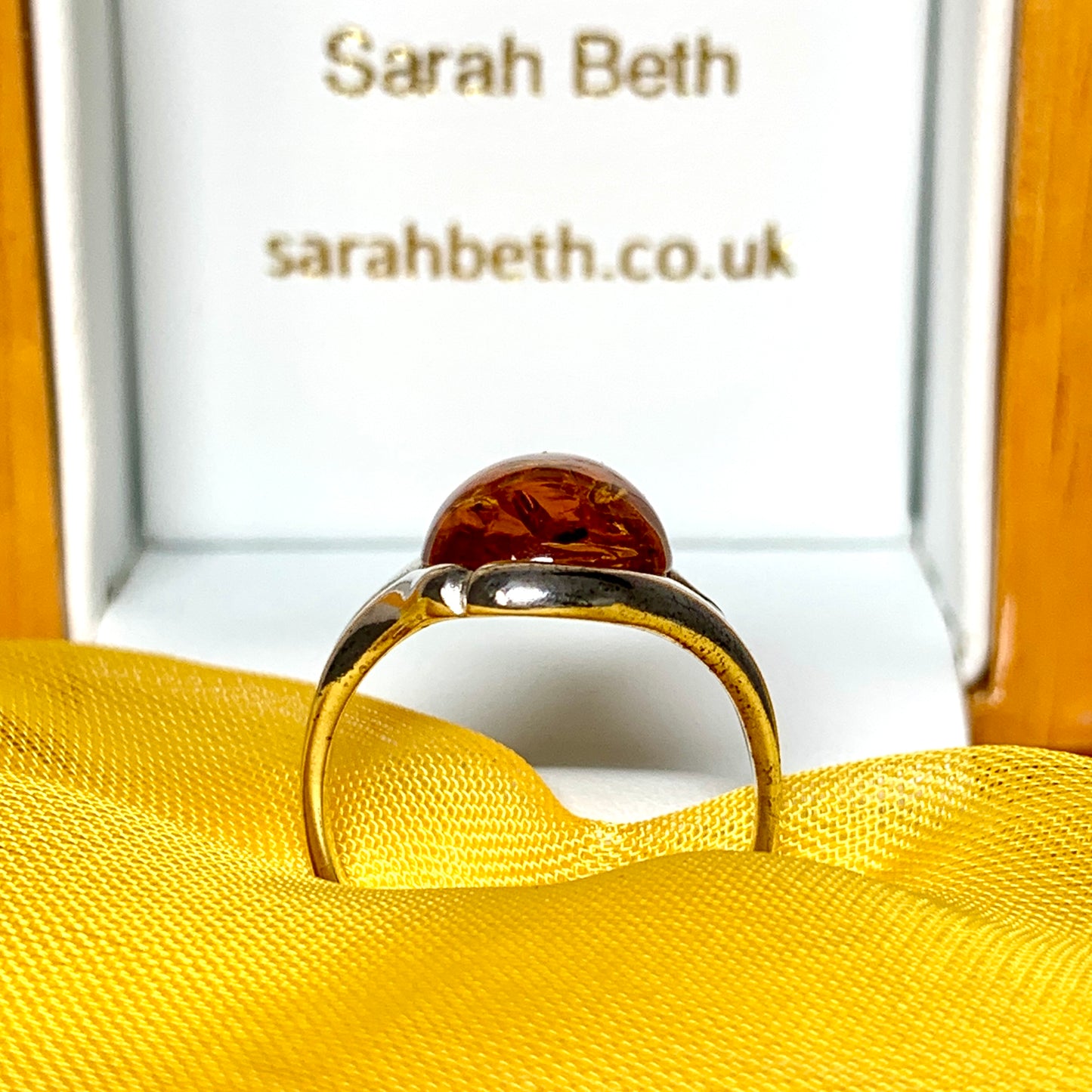 Oval shape sterling silver real amber ring fancy setting