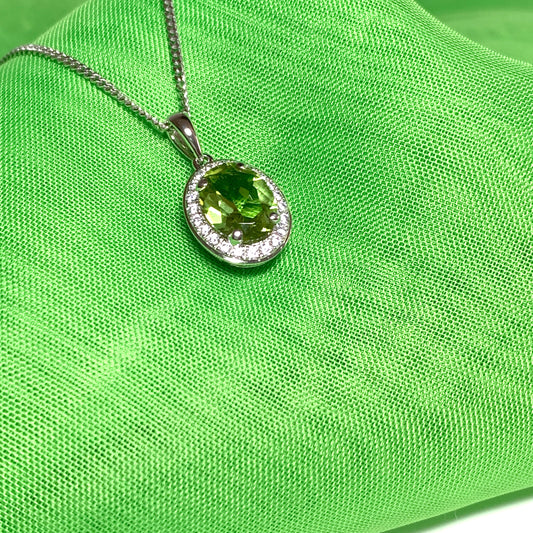 Oval peridot and cubic zirconia necklace