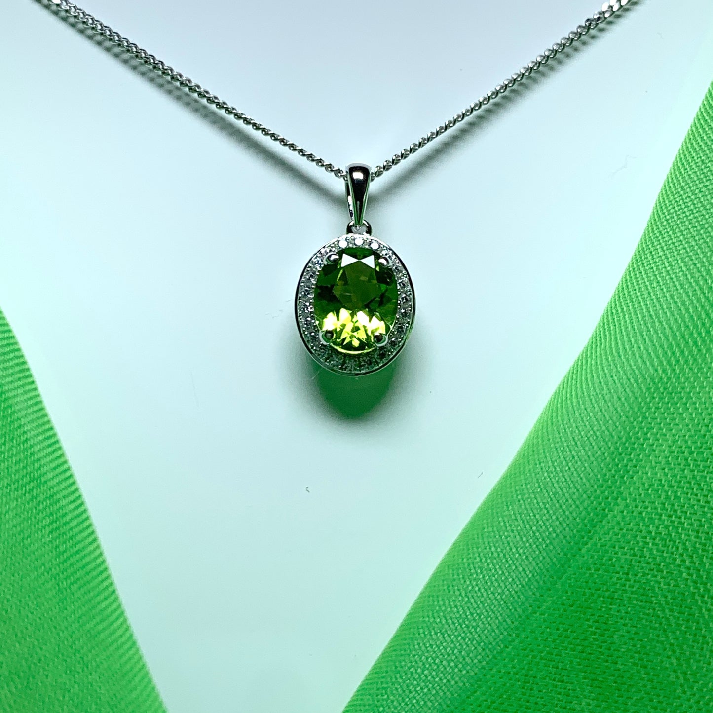 Oval peridot and cubic zirconia necklace