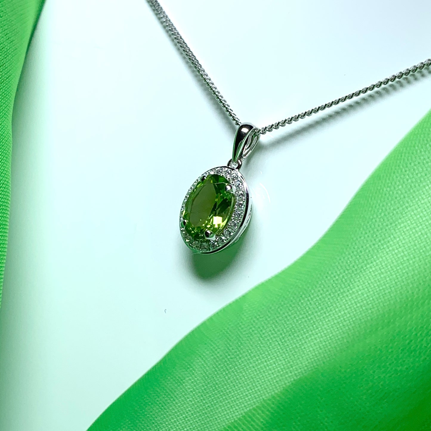 Oval peridot and cubic zirconia necklace