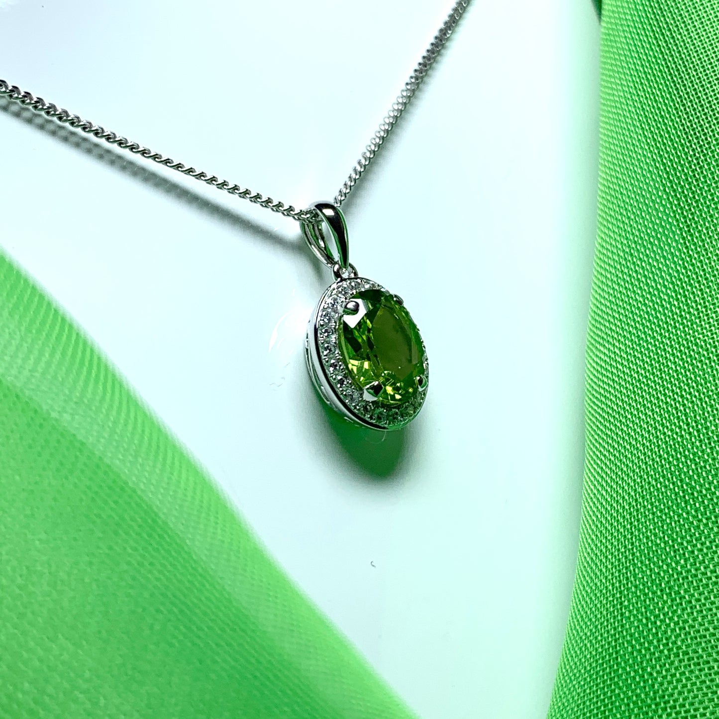 Oval peridot and cubic zirconia necklace