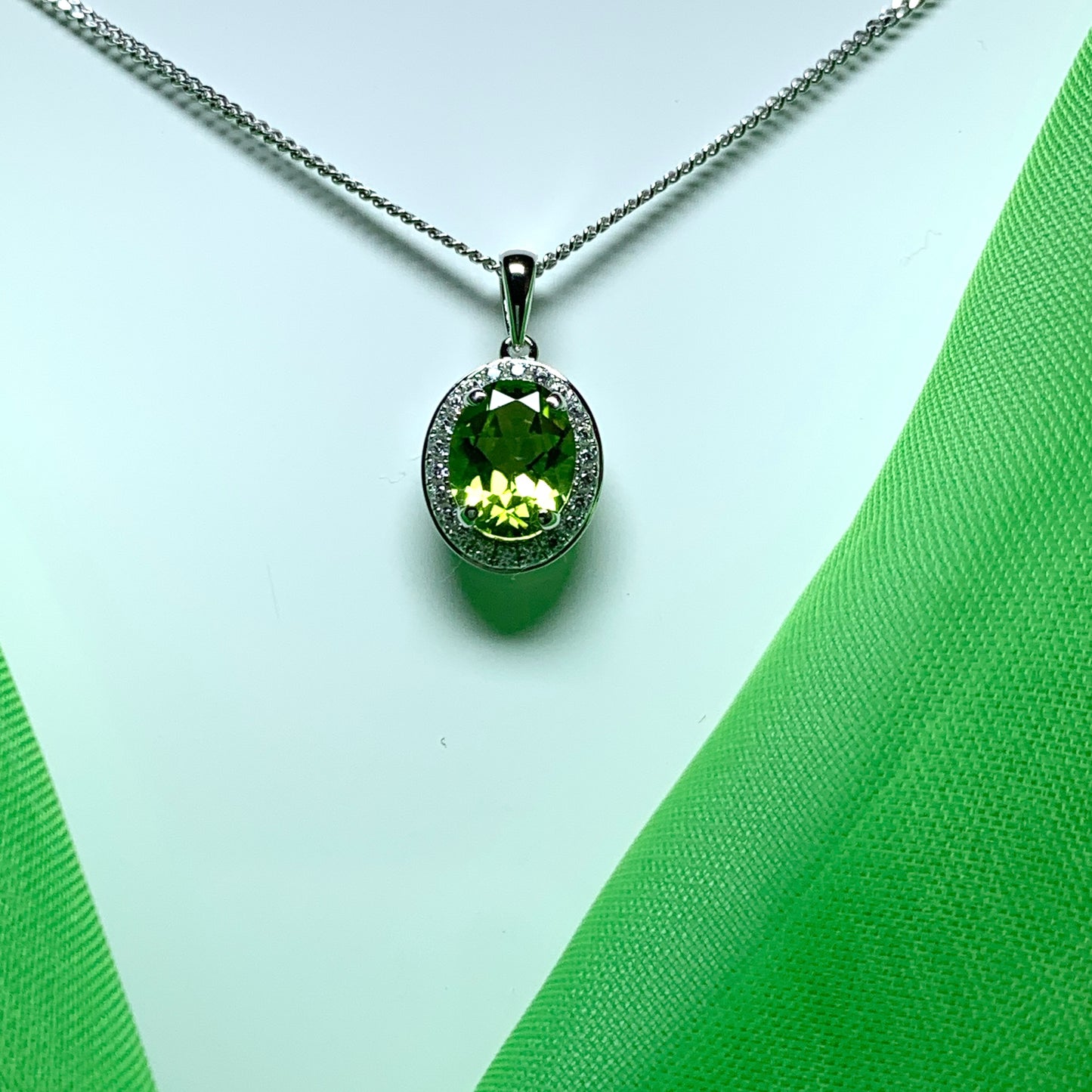 Oval peridot and cubic zirconia necklace