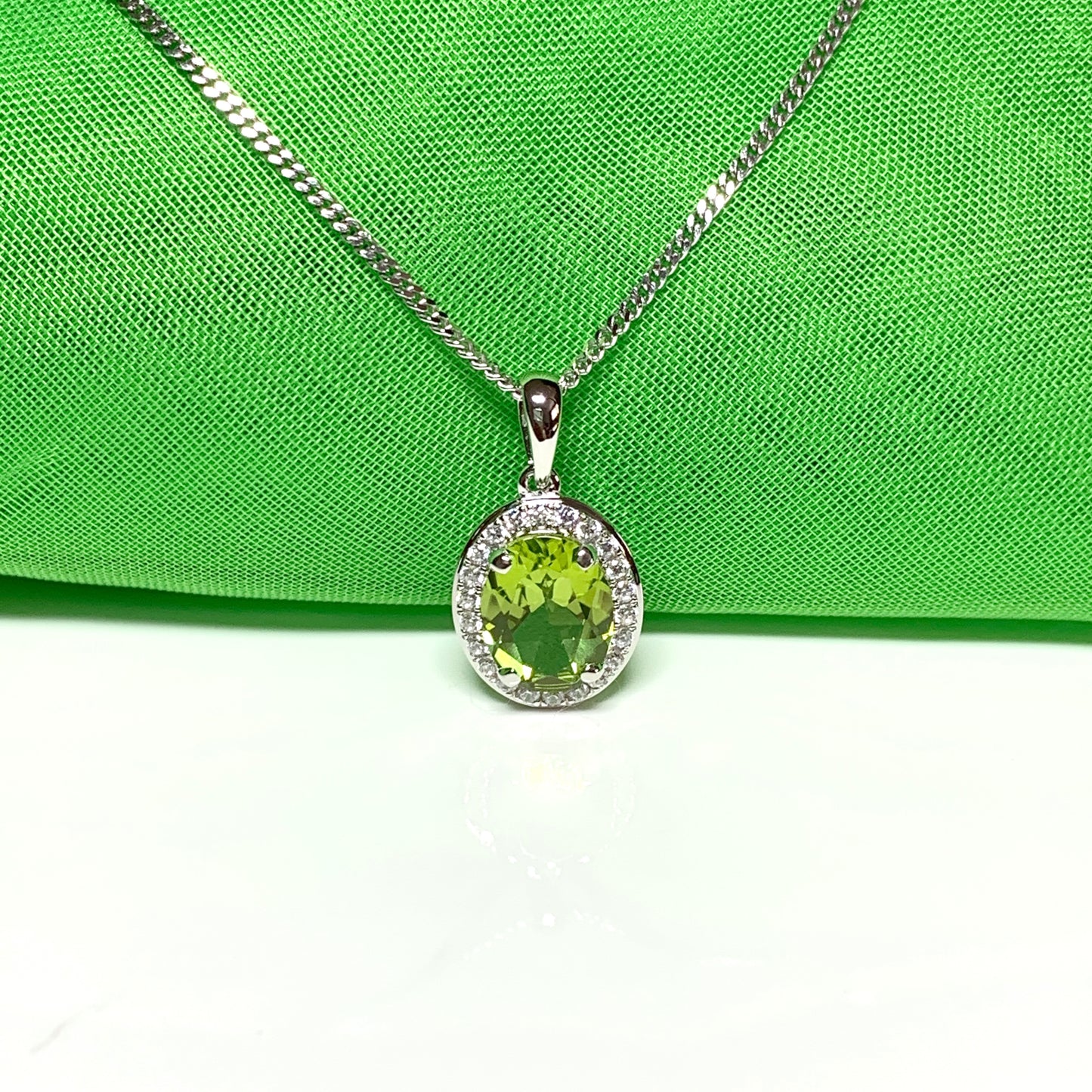 Oval peridot and cubic zirconia necklace