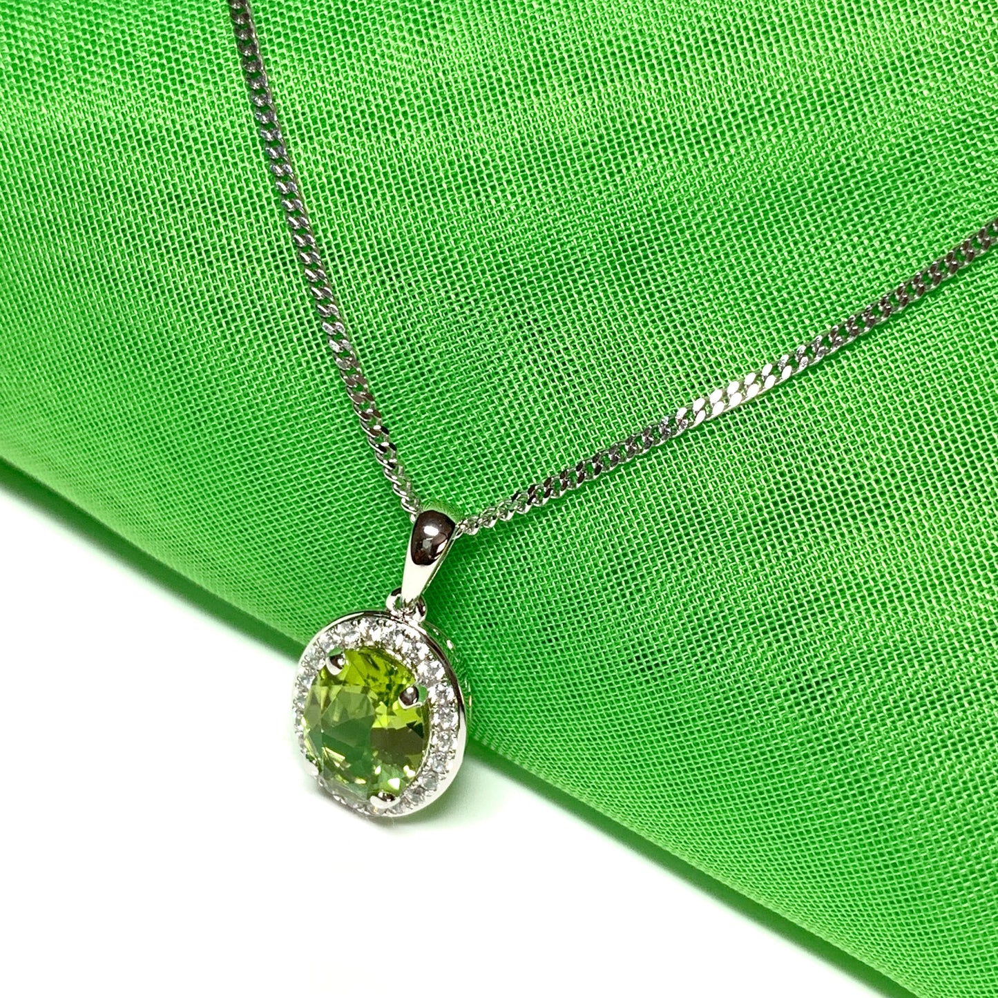 Oval peridot and cubic zirconia necklace