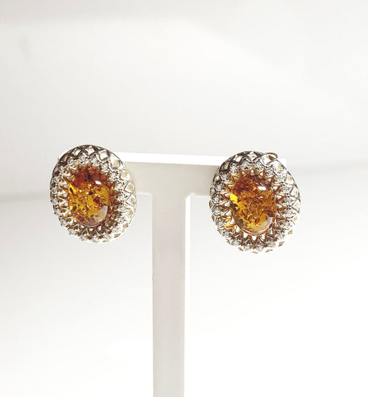 Oval amber sterling silver stud earrings