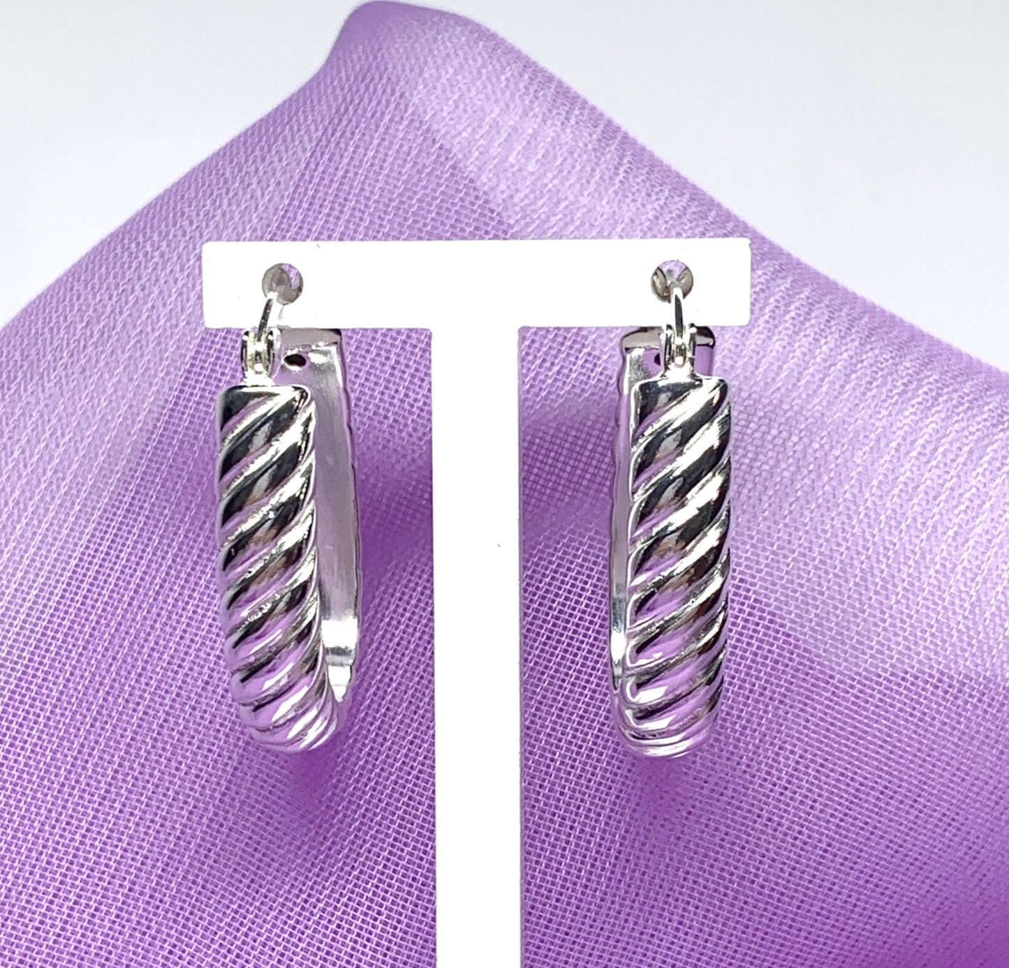 Sterling silver oval hoop earrings swirl patterned 27 mm x 18 mm