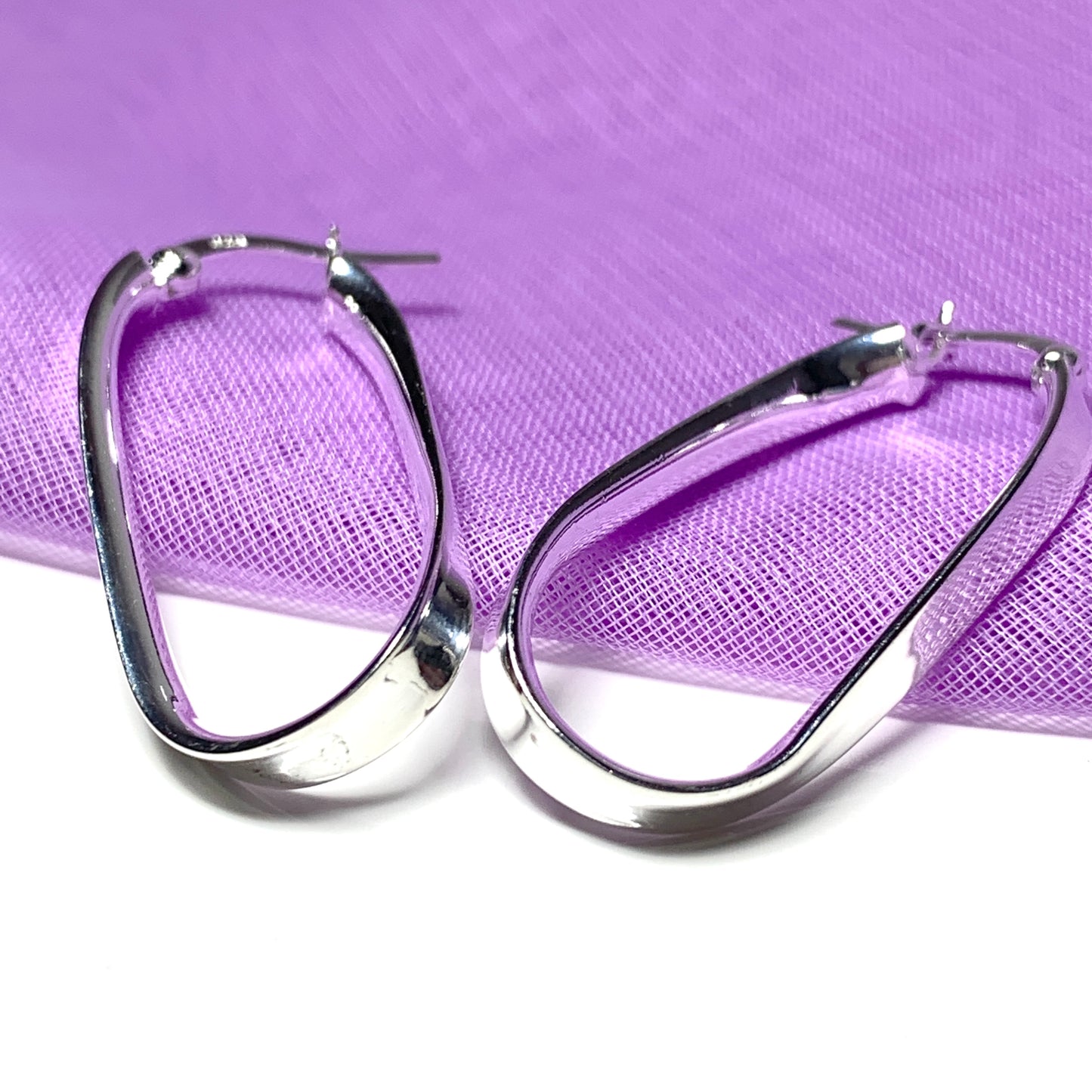 Oval twisted plain hoop earrings sterling silver