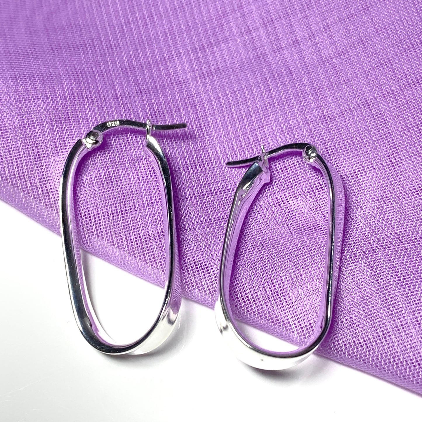 Oval twisted plain hoop earrings sterling silver