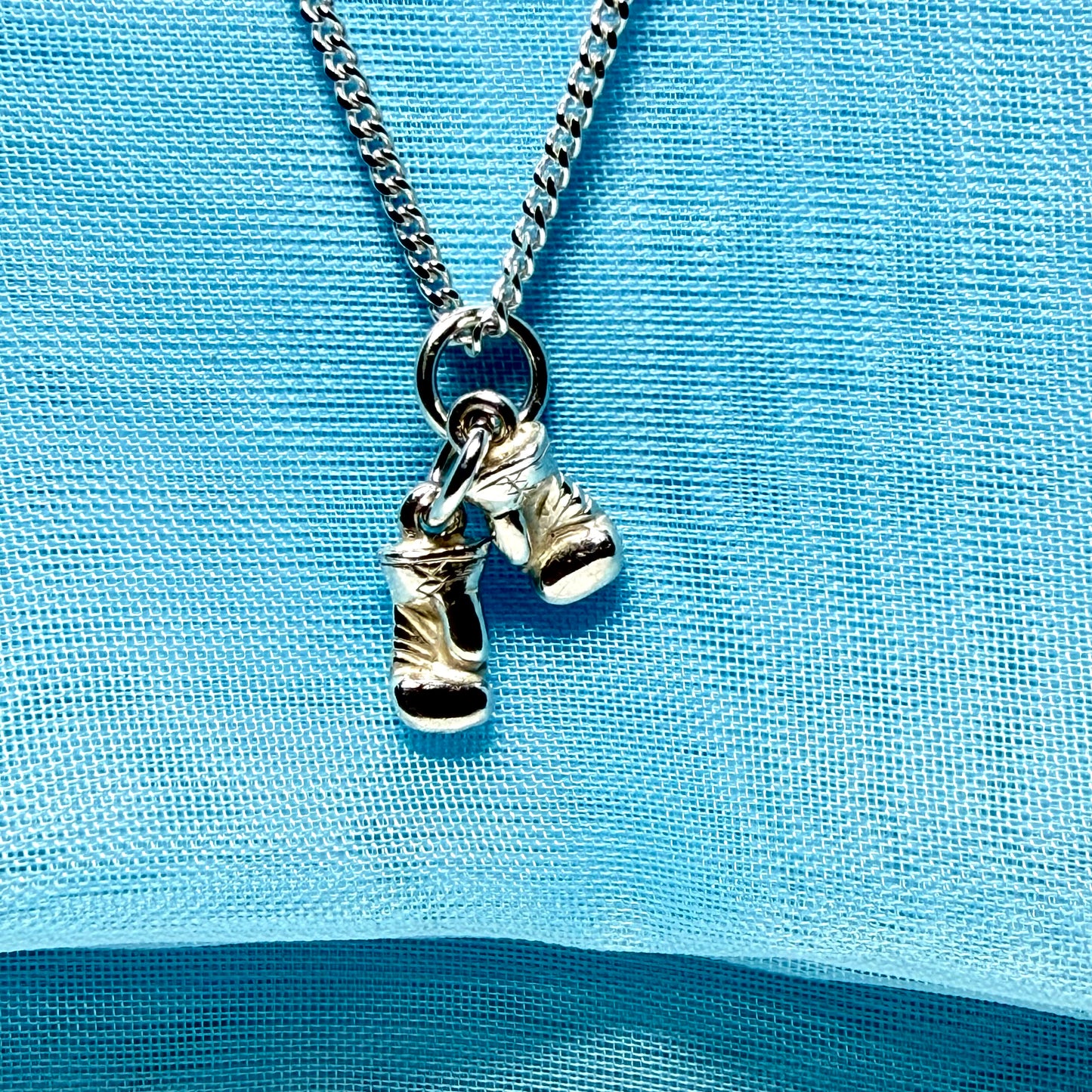 Pair Boxing gloves shaped solid small necklace sterling silver charm pendant