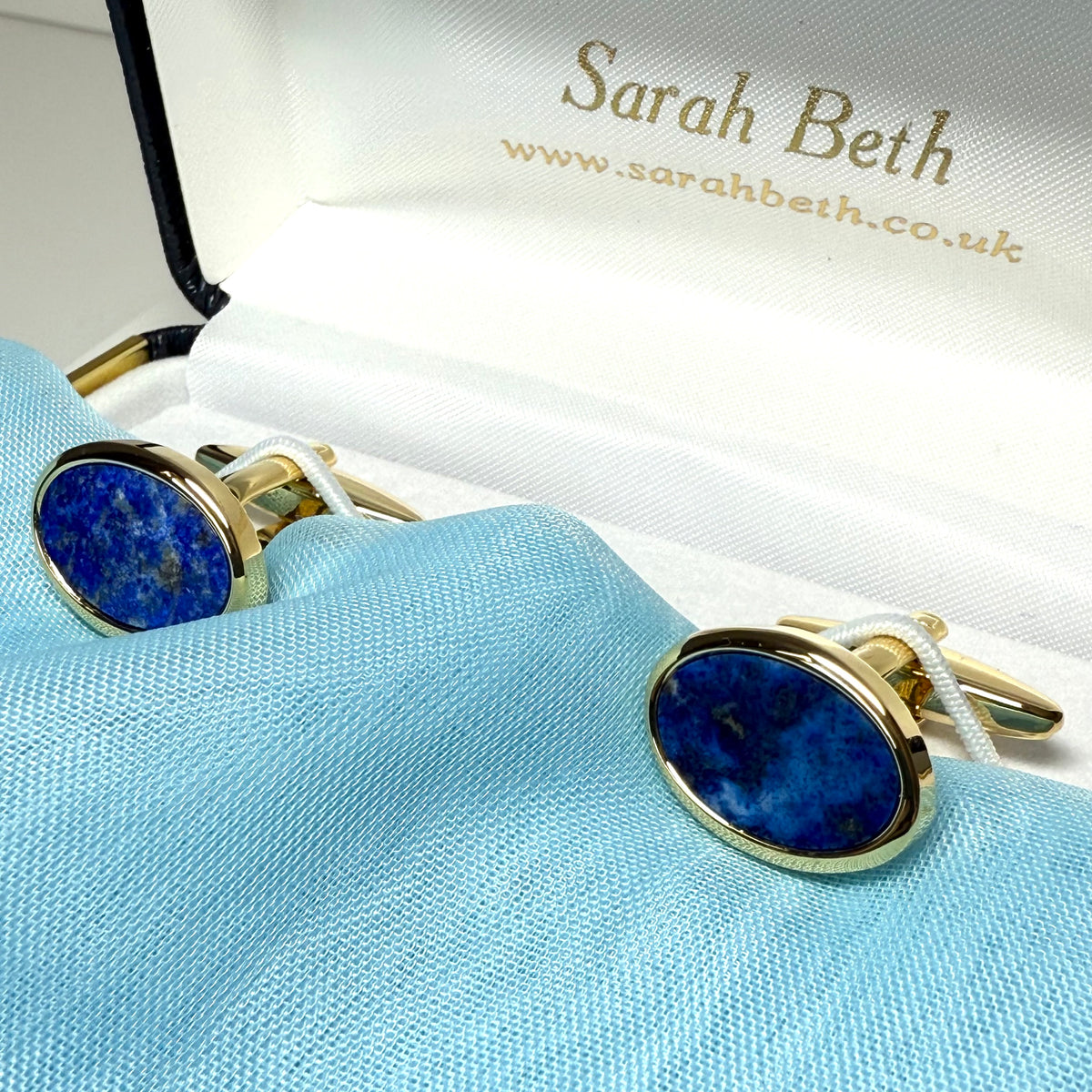 Oval Cufflinks Blue Lapis Lazuli Gold Plated