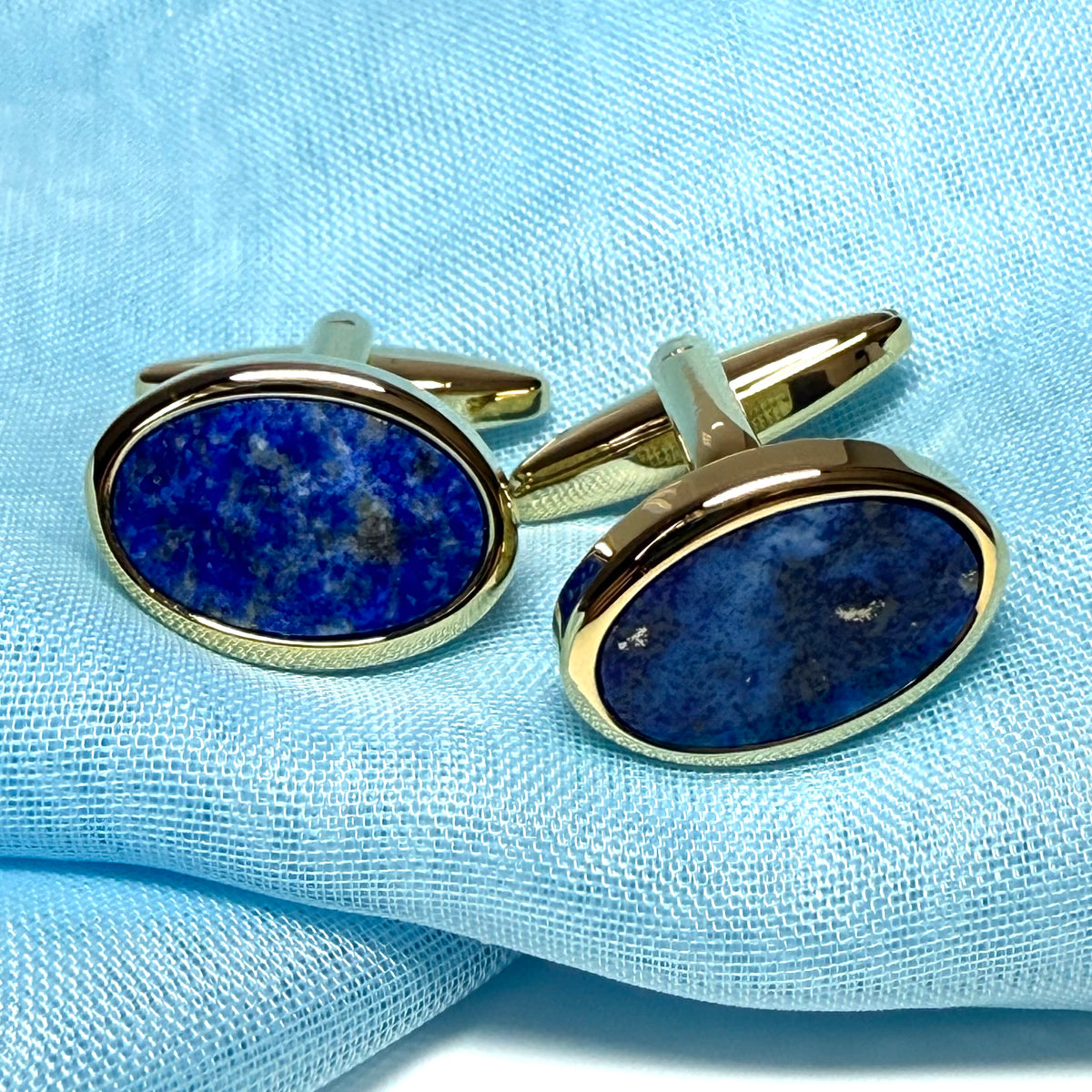 Oval Cufflinks Blue Lapis Lazuli Gold Plated